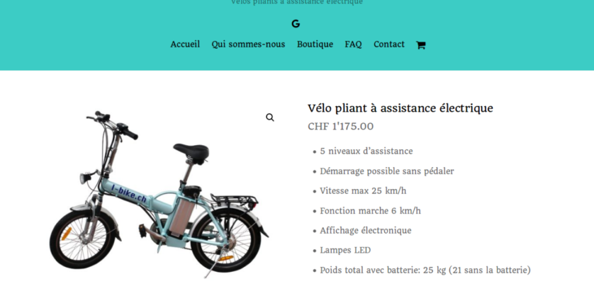 Vélo pliant à assistance électrique - I-bike ch - site internet sous Wordpress mis en place par eTisse.ch